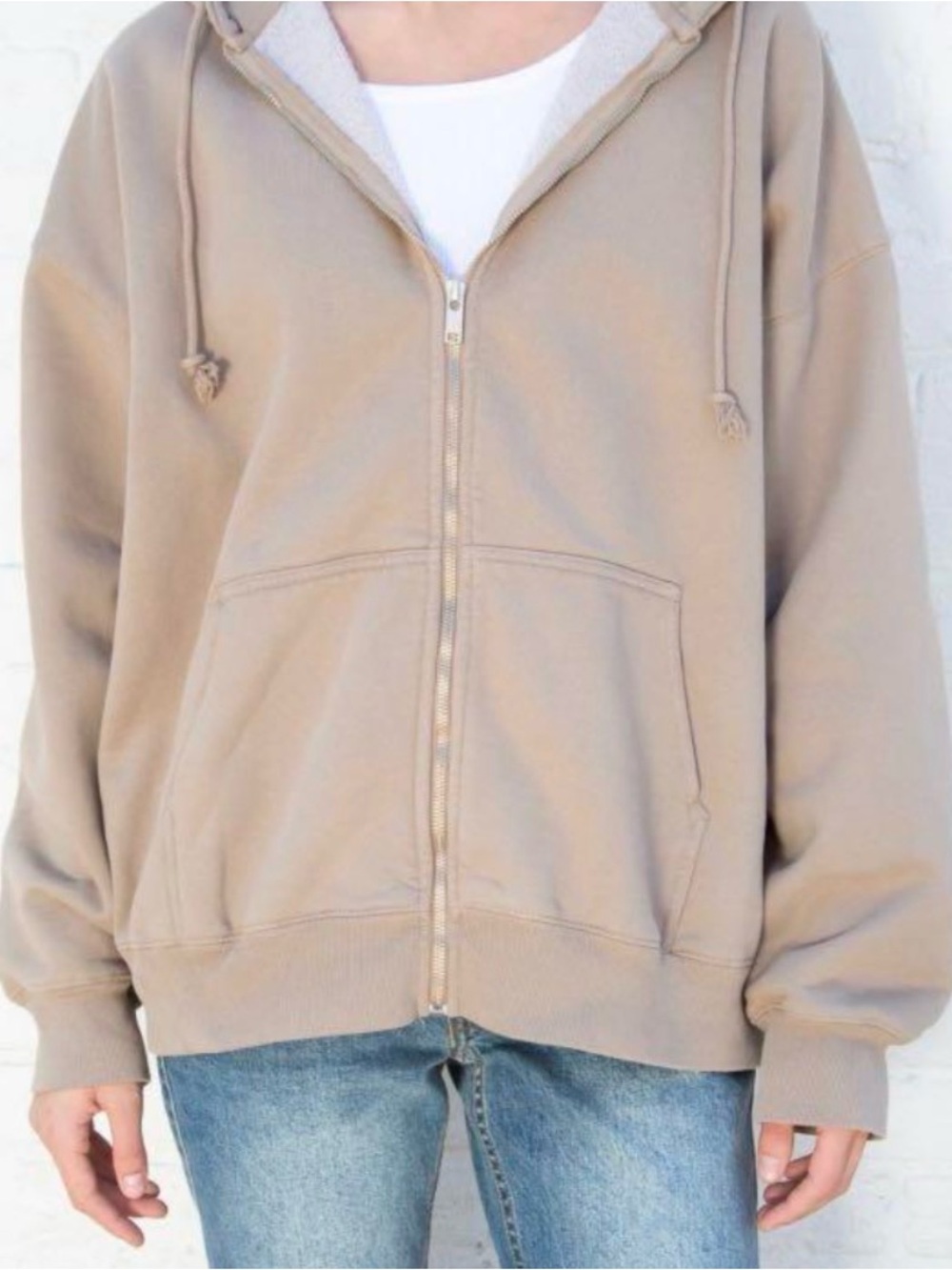 Brandy Melville light brown beige Christy zip up hoodie